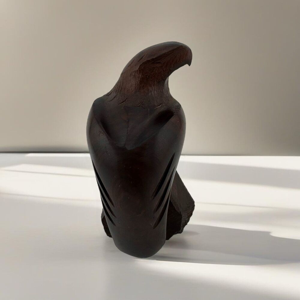 Vintage Folk Art Fine Hand Craved IRONWOOD Sitting EAGLE Sculpture 4"